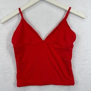 SUUKSESS Red V Neck Spaghetti Strap Crop Tank Top Women Size S